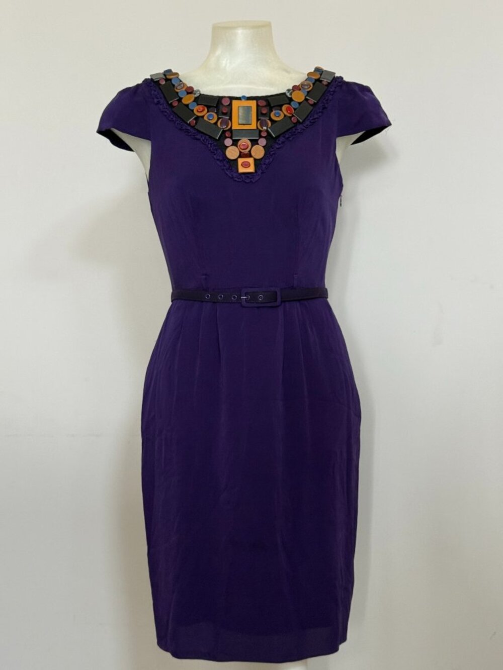 Catherine Malandrino Silk Purple Jeweled Embellished Cocktail Dress 0